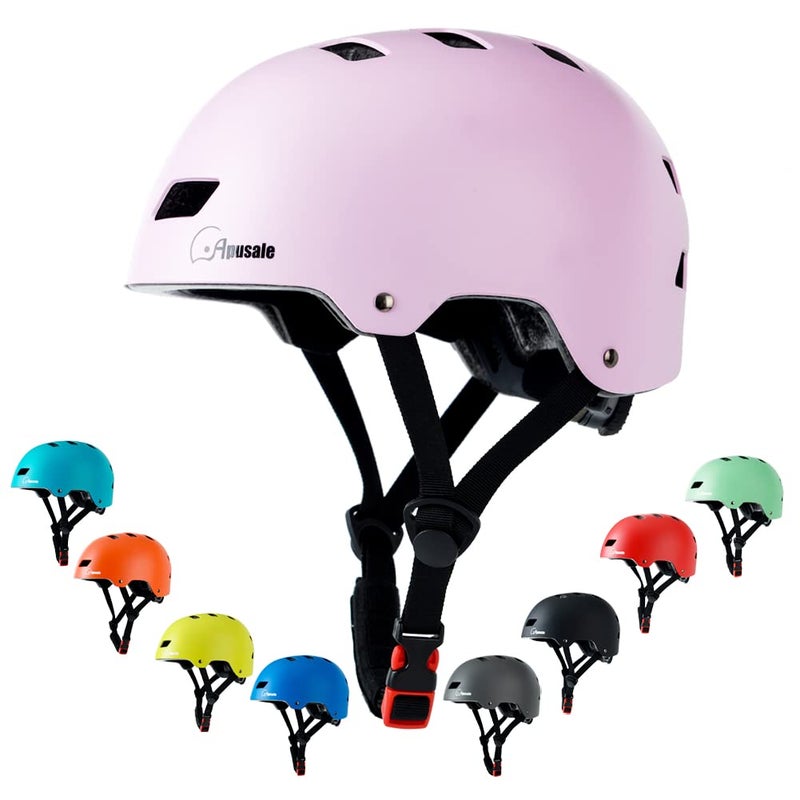 Apusale Bike Skateboard Helmet, Adjustable and Multi-Sport for Skate Scooter, 3 Sizes for Adult Youth Kids Toddler (Pink) - Image 1